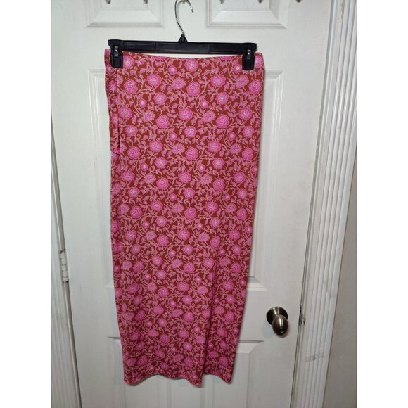 Free People Pink Floral Boho Sarong Pull On Midi Skirt Stretch M (31x36) - Picture 3 of 5